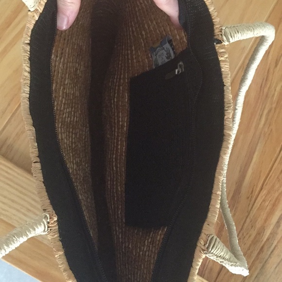 SUN 'N' SAND Weaved Tote/ShoulderBag Black and Tan - Picture 7 of 8